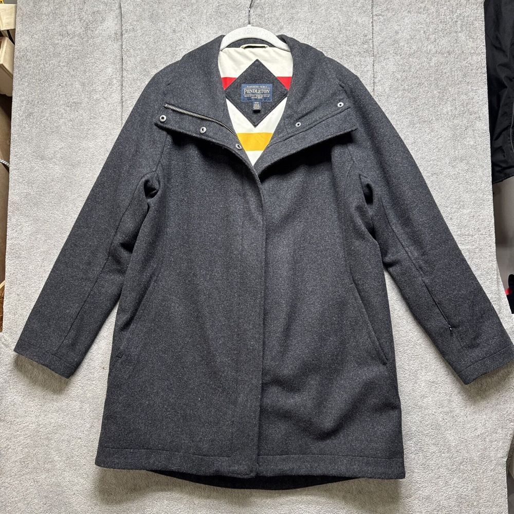 Pendleton Coat Womens M Charcoal Wool Blend Full Zip Snap Mid-Length